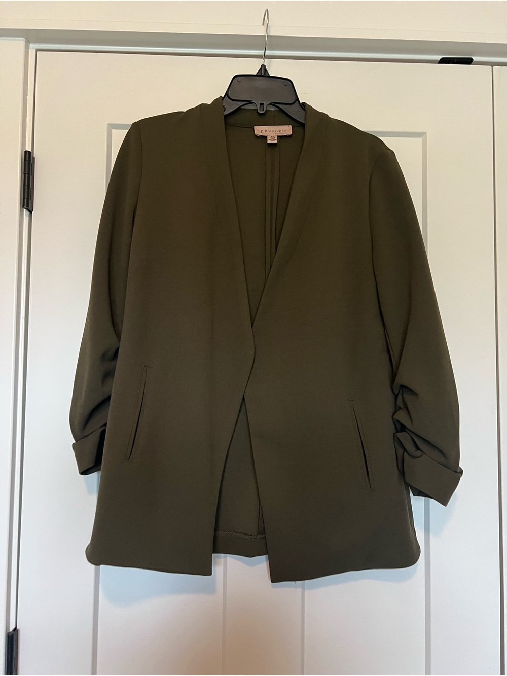 Philosophy Olive Green Open-Front Blazer
